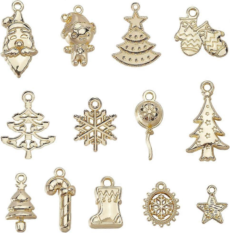 52Pcs 13 Styles Christmas Theme Zinc Alloy Pendants Golden Mixed Shapes 15~21.5x12~16.5x2.5mm Hole: 1.2~2mm 4pcs/style