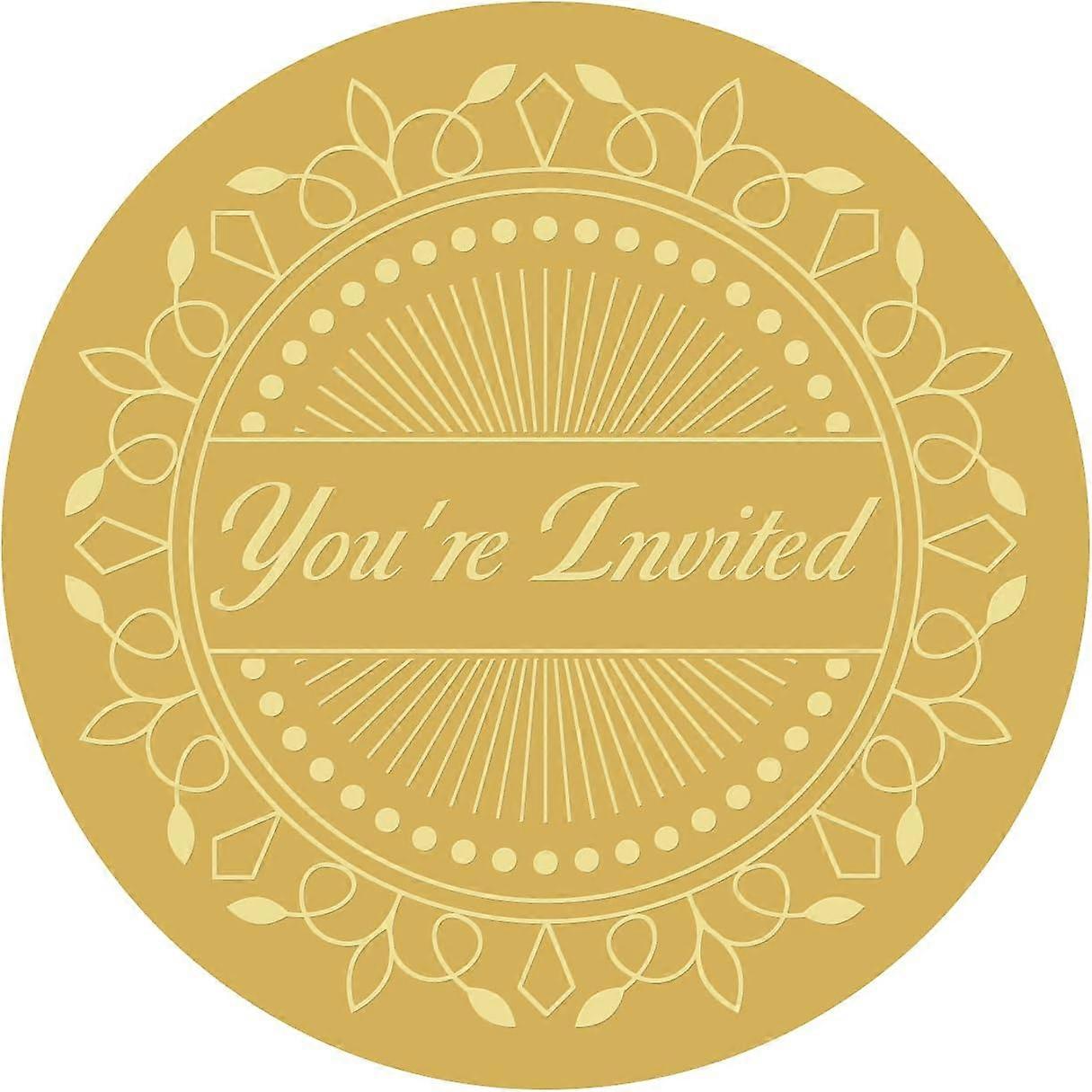 Gold Foil Certificate Seals You're Invited 2" Round Self Adhesive Embossed Stickers 100pcs for Invitations, Certification, Graduation, Notary Seals, C