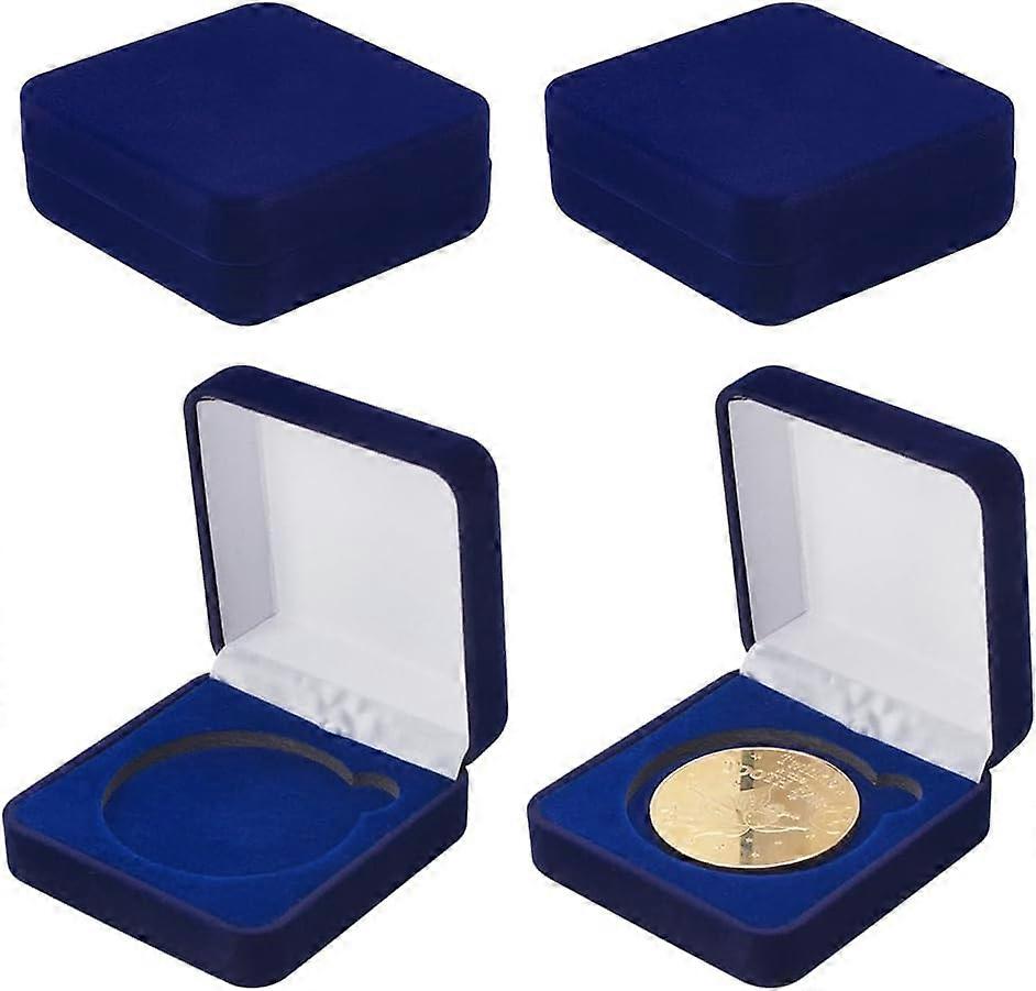 4 Pcs 50mm Midnight Blue Velvet Challenge Coin Storage Gift Box 2.58x2.58x1.4 Square Badge Presentation Display Box Single School Emblem Badge Display