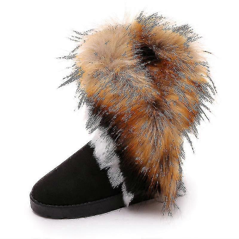 Requintado inverno requintado inverno botas de neve mulheres tornozelo escorregar em botas falso Fox coelho pele camurça sapatos planos