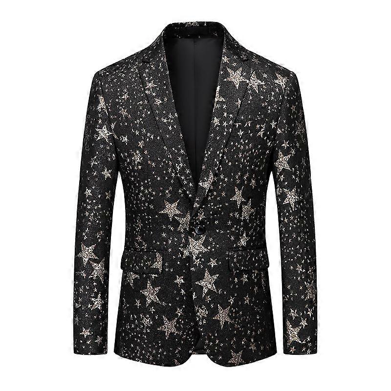 Black Five-pointed Star Printed One-button Men's Blazer