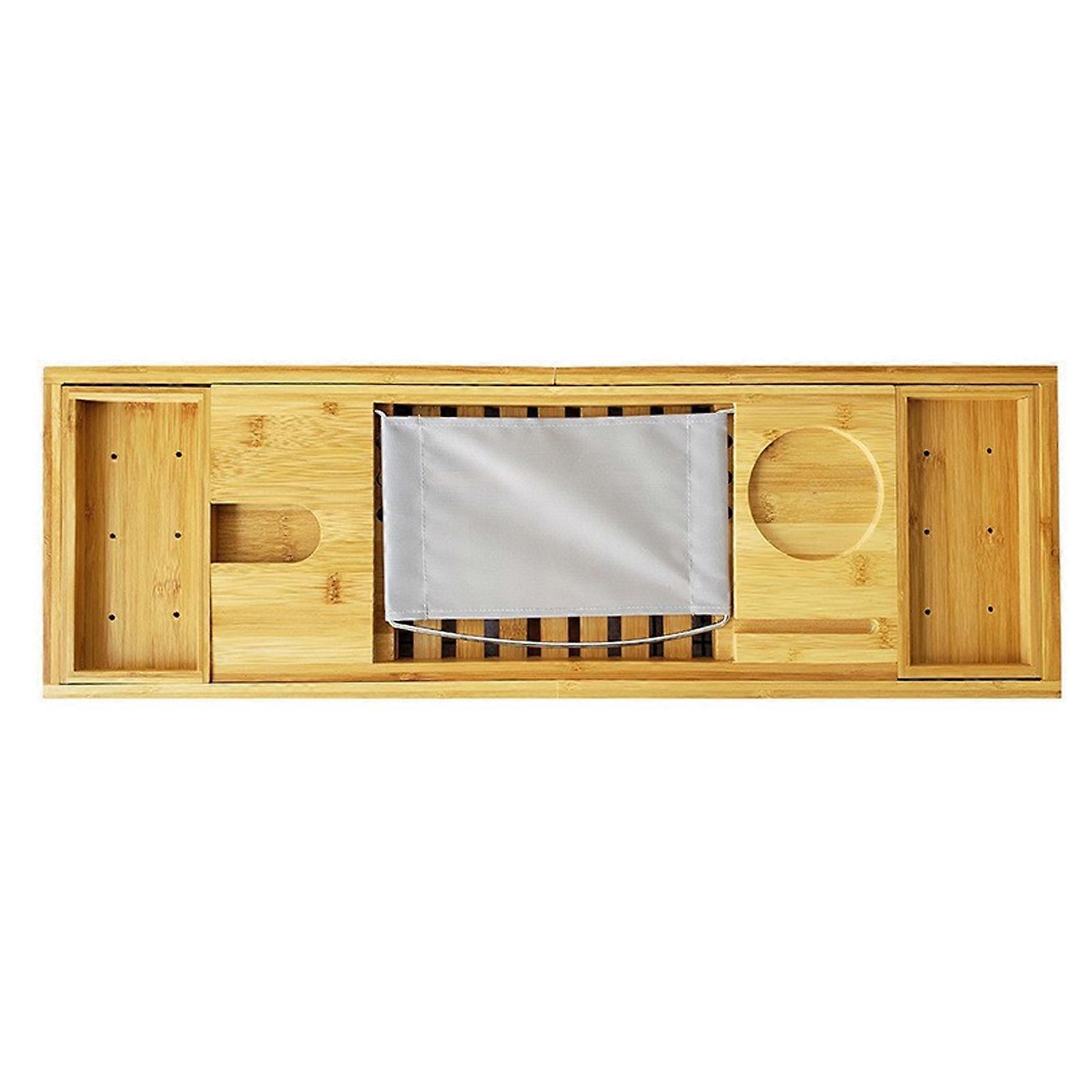Bamboo Bath Tray with Wine Glass Holder Non-Slip Handle Design Adjustable Bath Shelf Multi-functional Book Stand Bathroom Organizer Jikaix