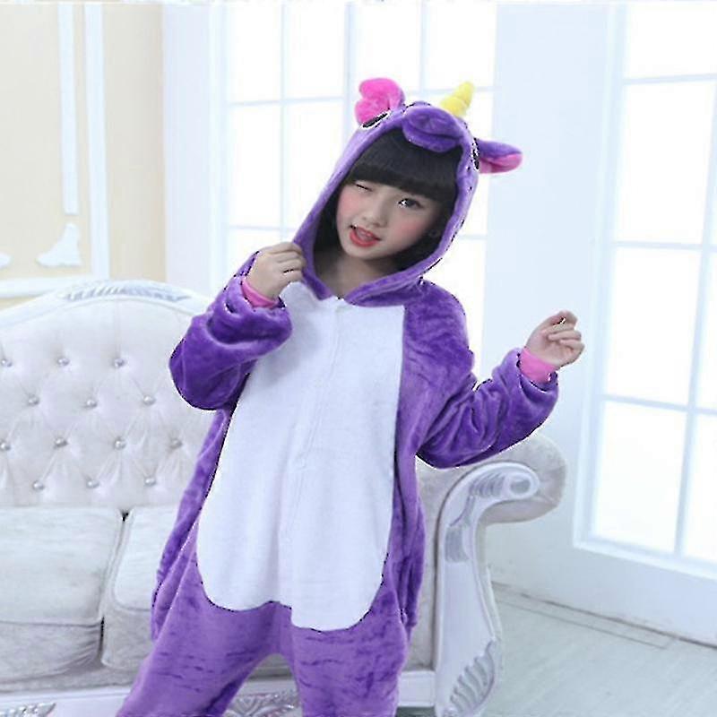 Meninos Meninas Unicórnio Macacão de Lã Sleepwear Crianças Inverno Nightwear com capuz Playsuit Pijamas Pjs Pijamas (roxo) Alta Qualidade