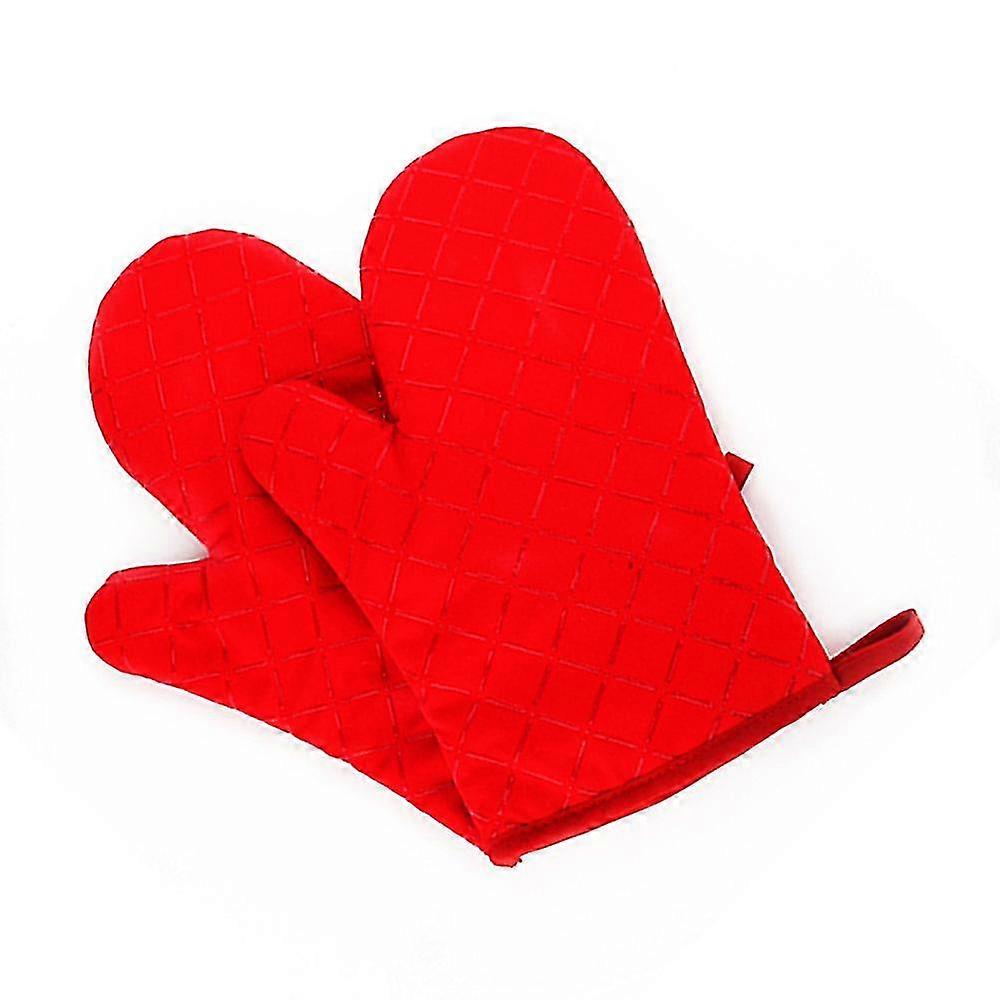 1pair Soft Cotton Lining Kitchen Oven Gloves Red