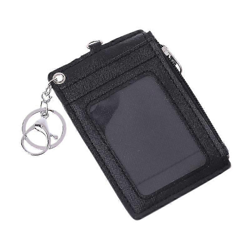 Portable Leather Business Id Card Credit Badge Holder Coin Purse Wallet Keychain