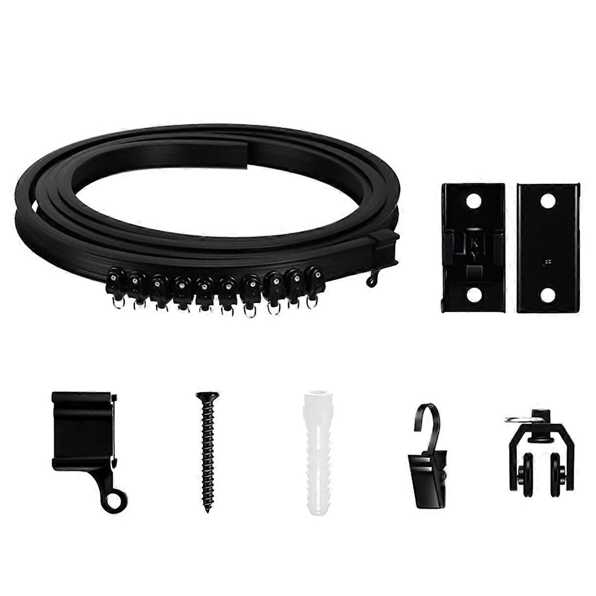 Flexible Bendable Curtain Track, Ceiling Wall Mounted, Black Curved Heavy Duty RV Sliding Curtain Track 3Meter