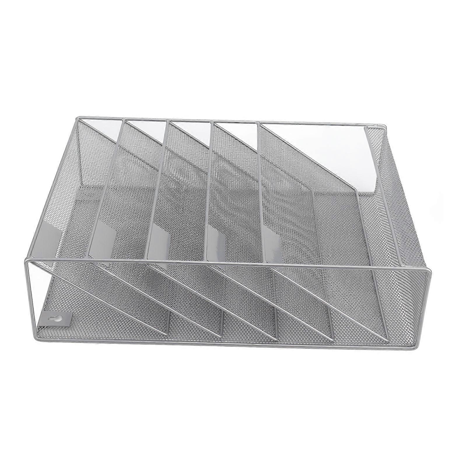 5 Tier Wall File Organizer with Hooks Vertical Placement Easy Installation Iron Mesh Wall Mount File Holder for Office Silver