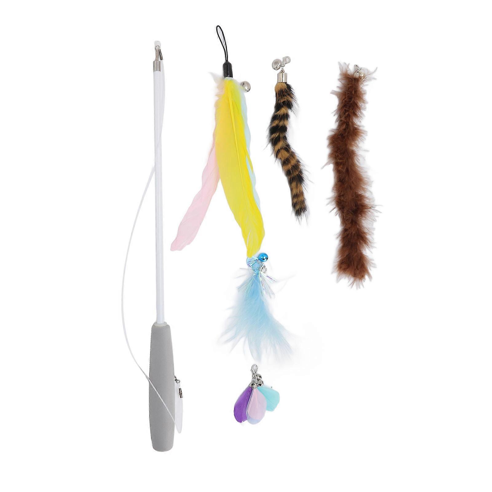 Cat Wand Toy Interactive Retractable Funny Cat Feather Stick with Bell Replacement Head for Cat Kitten
