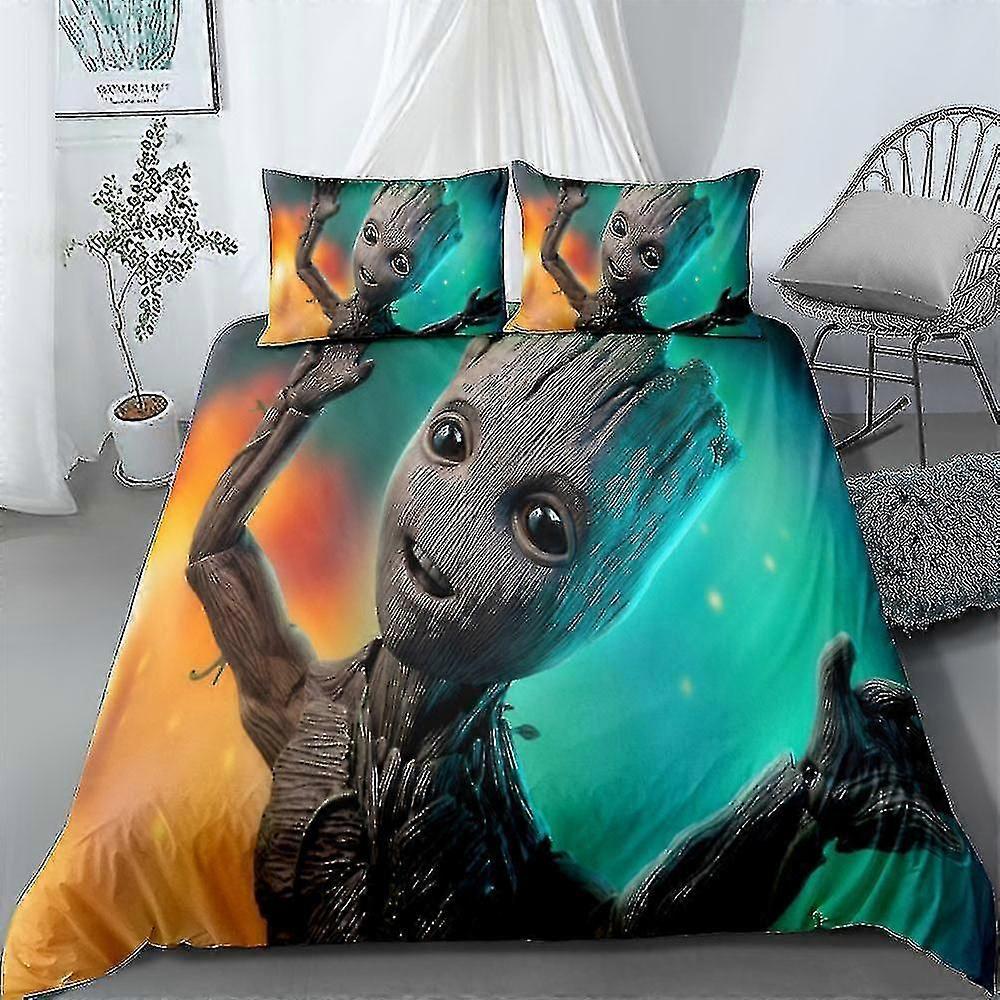 3D tištěný Groot ložní prádlo Set Přikrývka Kryt Přikrývka Povlak Polštář Single Double Kids Dárek