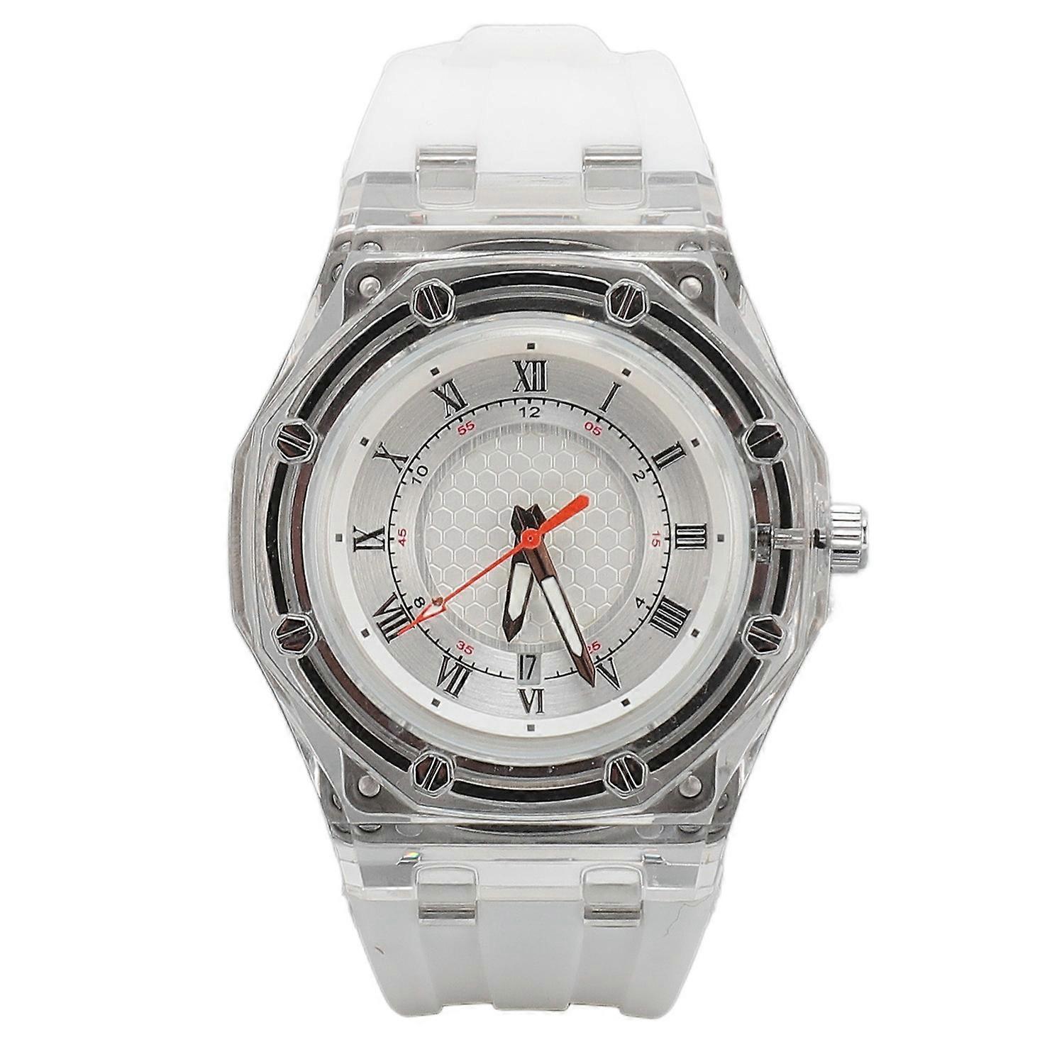 Kids Sports Watch Accurate Time Luminous Waterproof Quartz Watch with Transparent Dial Rubber Strap 