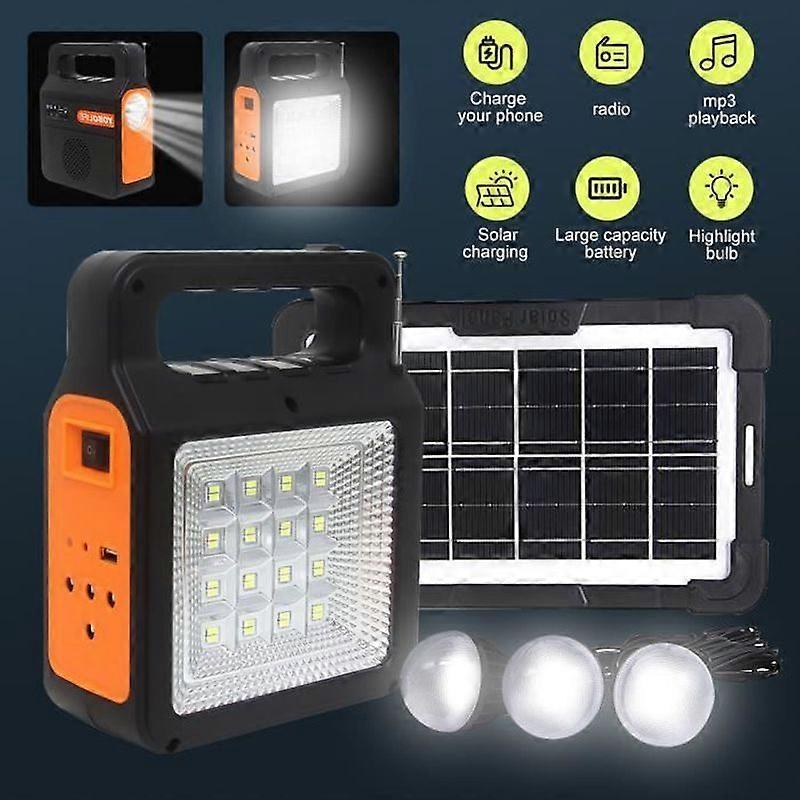 Portable Solar Panel Generator Emergency Power Storage Kit with 3 LED Lights USB Charger