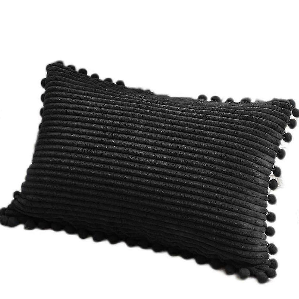 Pack Of 2 Lumbar Decorative Throw Pillow Covers With Pom-poms, Soft Corduroy Solid Rectangle Cushion Cases Set For Couch Sofa Bedroom Car Living Room