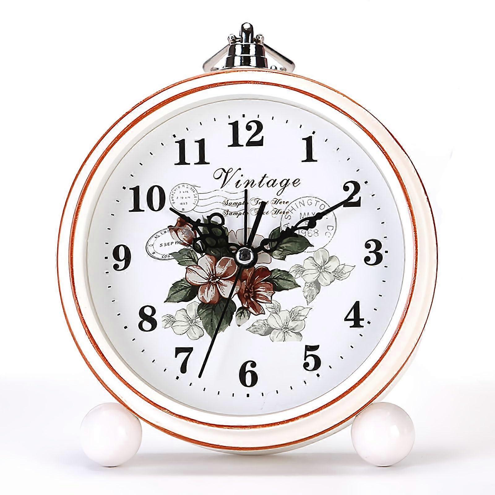 Retro Alarm Clock 5.25-Inch Size, Battery Operated, Silent Movement, Vintage Style Bedside Clock