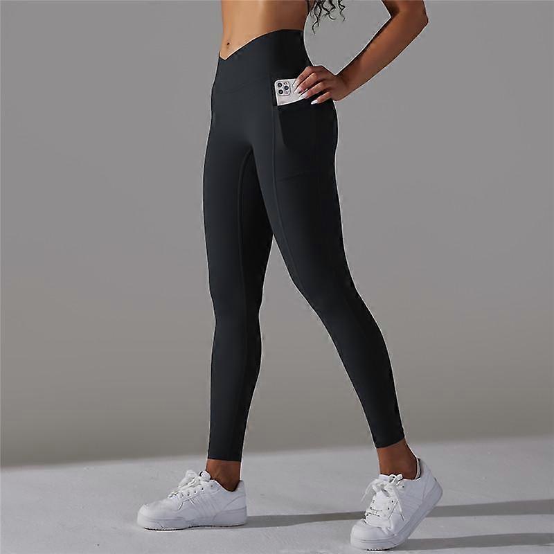 Auroth High Waist Hip Lifting Pocket Yoga Pants Plus Size Nylon Exercise Running Fitness Leggings