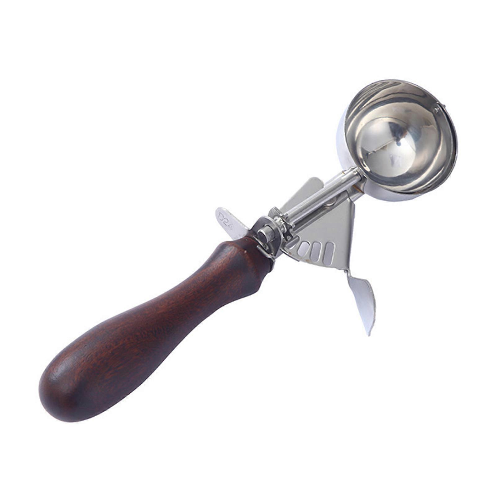 Ice Cream Cookie Scoop Wooden Handle Stainless Steel Scooper with Trigger Spring Loaded Spoon for Dough Ball Ice Cream L