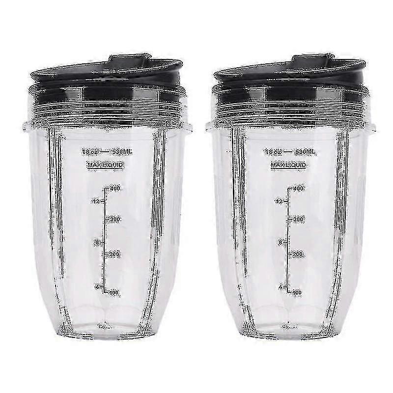 Juice Blender, Set of 2 Portable Cups with Lids, 18oz (530ML) Capacity, Clear Design with Measurement Marks