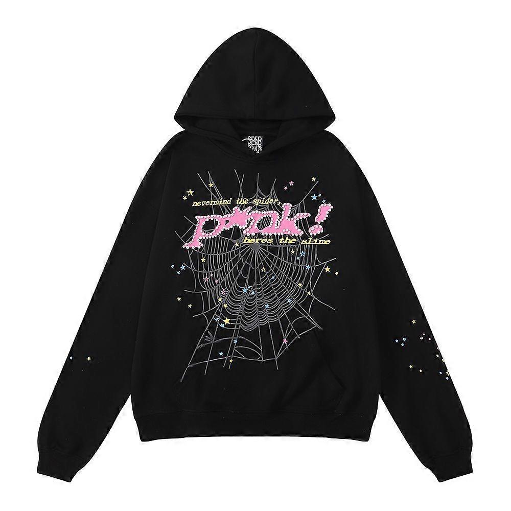 Cobweb Foam Print Hip Hop Loose Heavy Hooded Sweatshirt Set