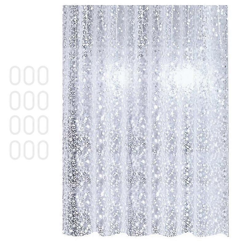 PEVA Waterproof Shower Curtain, Semi-Transparent 3D Pebble Stain-Resistant with 12 Hooks