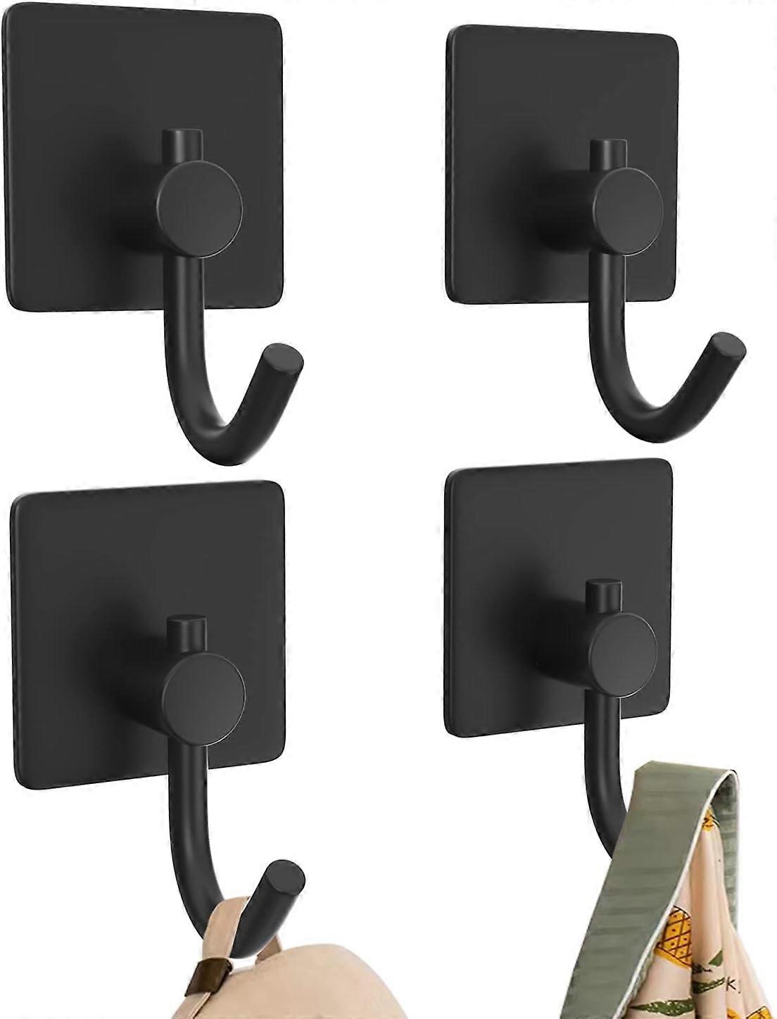Self Adhesive Hooks for Smooth Surface, Stainless Steel Rustproof Hooks, Space-saving Wall Mountable Hooks (Black)