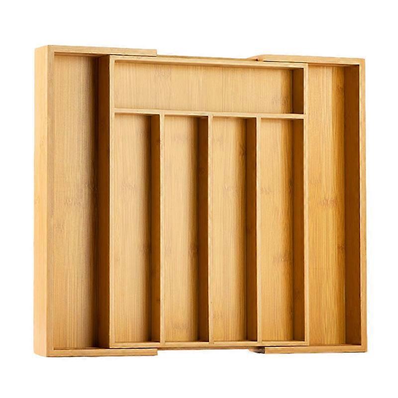 Expandable Bamboo Silverware Organizer with 7 Slots, Adjustable Utensil Tray for Kitchen Drawers, Eco-Friendly Design