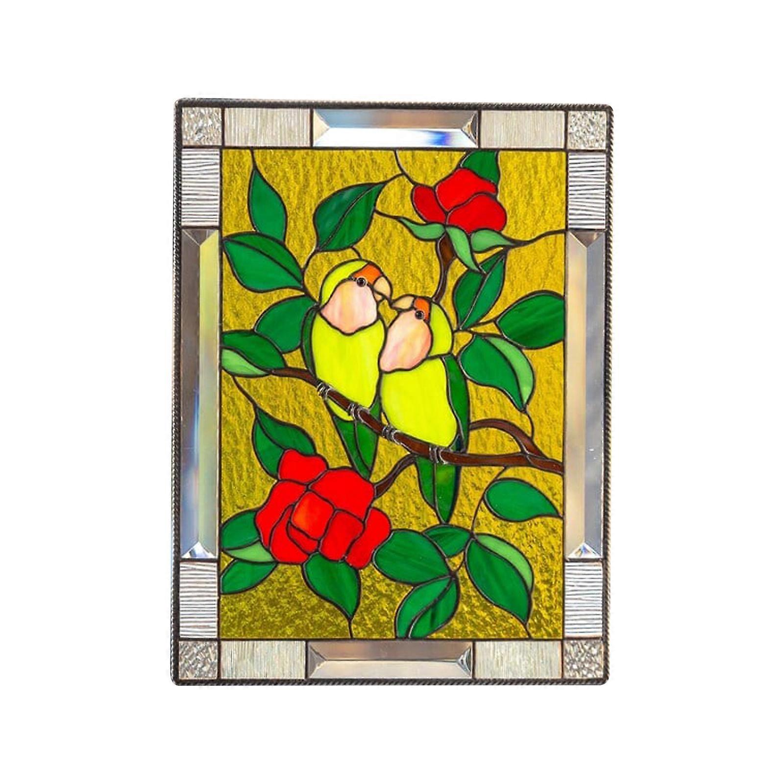 Cardinal Stained Window Panel Glass Window Hanging For Wall Decoration