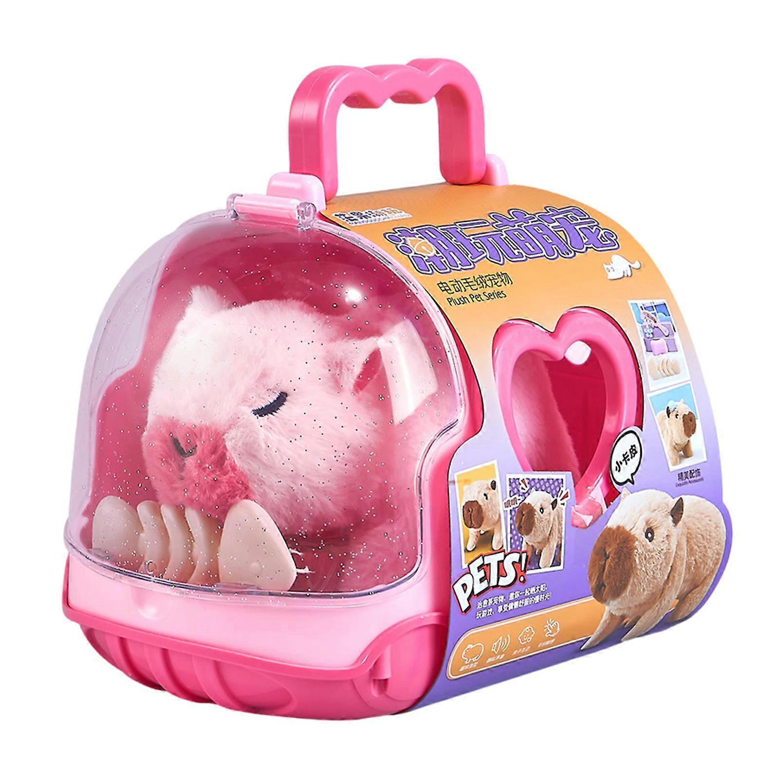 Electric Pet Capybara Walking Plush Toy for Kids Realistic Sound and Movement Soft Dolls for Toddler Craw Learning Pink