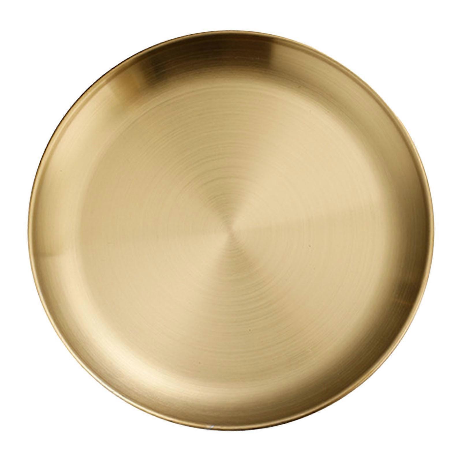 Stainless Steel Plate Golden Metal Round Dinner Dishes Plate Reusable Rustproof Serving Tray for Home Kitchen Party L 20cm / 7.9in
