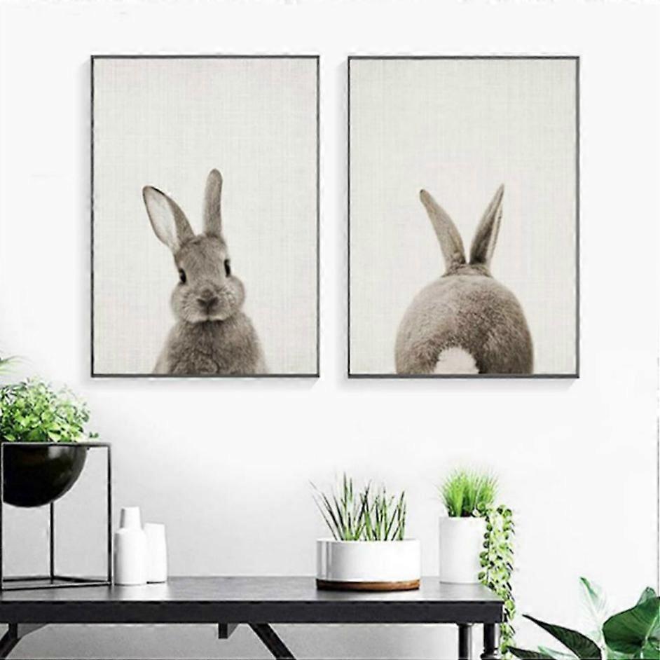 Rabbit Before and After the Computer Printing Decorative Painting Frameless Core, Size:40x60cm(Grey Rabbit Front)