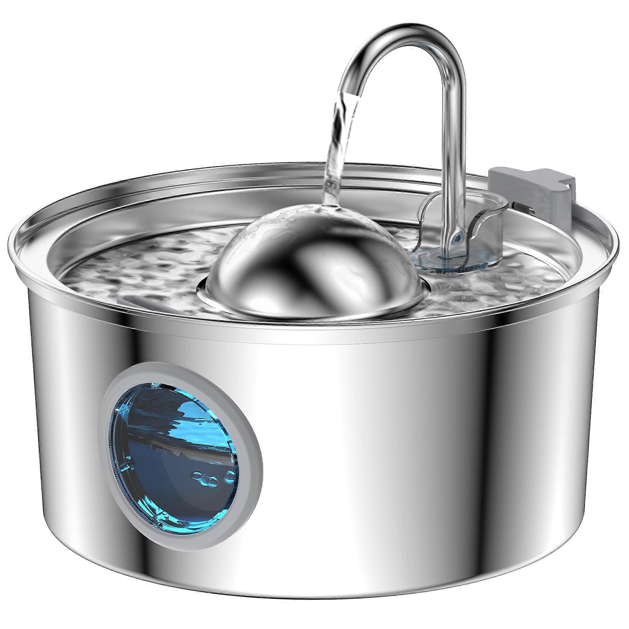 Cat Water Fountain Stainless Steel 108oz, Quiet Pump, Multi-Filter, Hemispherical Design, Water Level Window