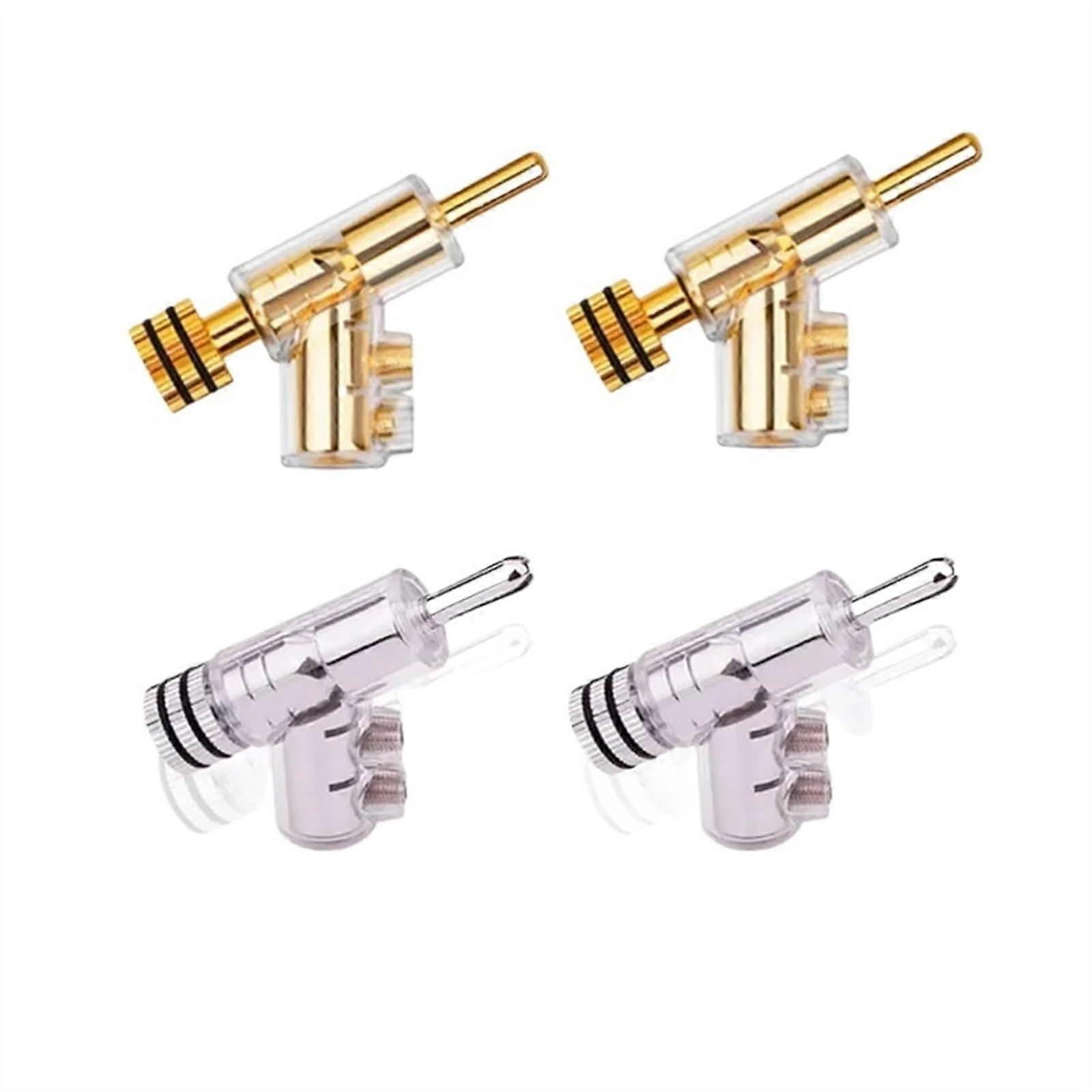 Banana Self Locking Hi-End Copper for 4mm Head Speaker Terminal Connector Audio Amplifier Y-Shaped Gun Type Gold Silver(2 Pair,Gold)