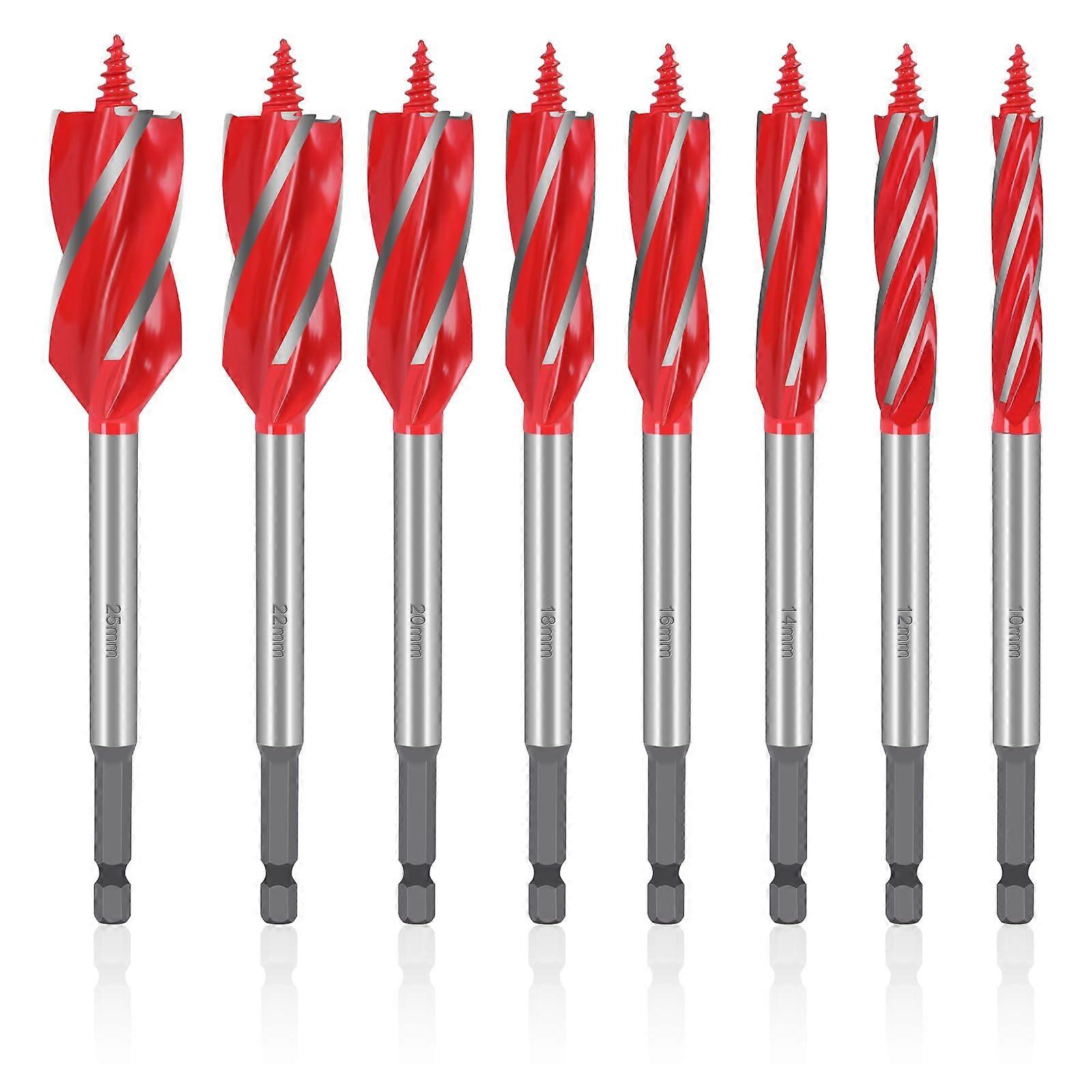 8Pcs Auger Drill Bit Set - High Carbon Steel 4 Flute Drill Bits with Quick Change Hex Shank for Woodworking and Gardening