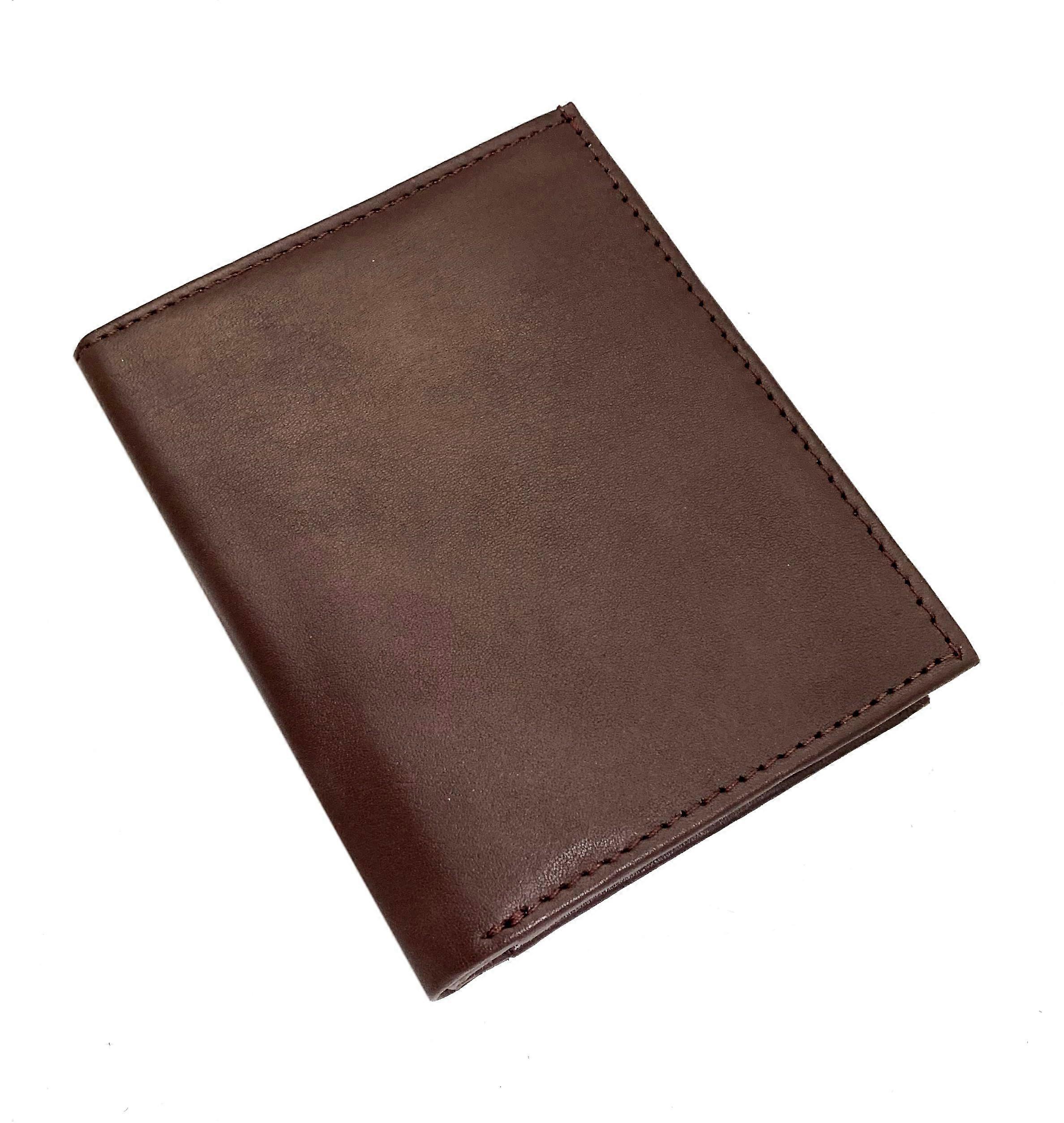 Men's soft, secure leather wallet with RFID blocking, card slots, ID window, and coin pocket.