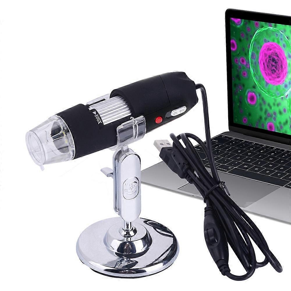 Microscope numérique USB 2,0 mégapixels 800X avec 8 LED lumière blanche / support (noir)