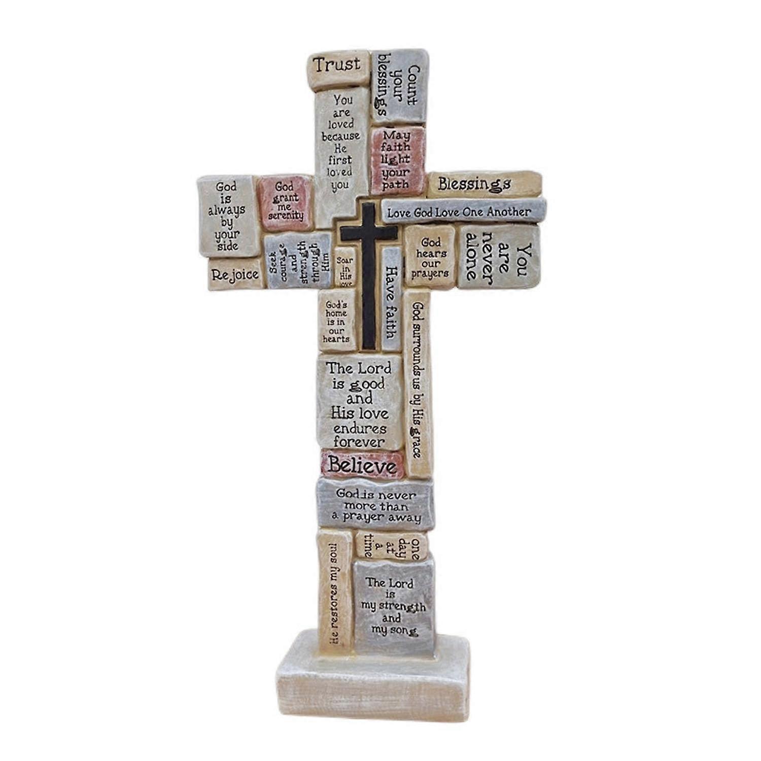 Cross Statue 12 Inch Inspirational Figurine with Encouraging Words for Christian Home Decor and Gifts