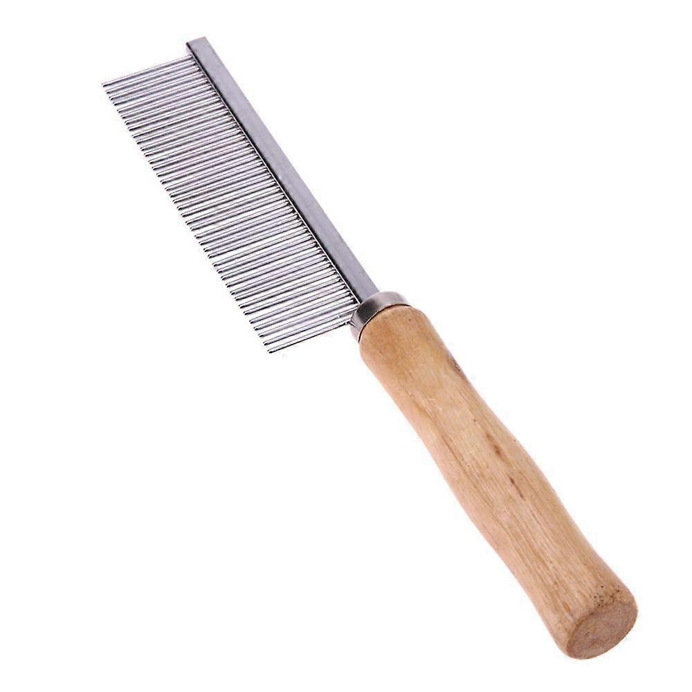 Pet Comb Stainless Steel Single Row Needle Comb with Wooden Handle for Dog and Cat Grooming Tool 1 Piece