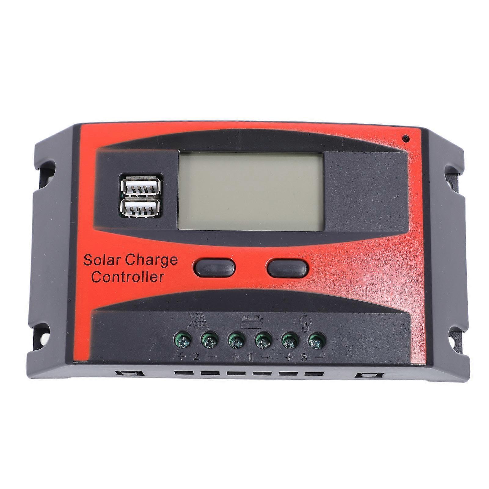 Red Solar Charge Controller Dual USB Ports Solar Panel Regulator 12V 24V Charging Controller
