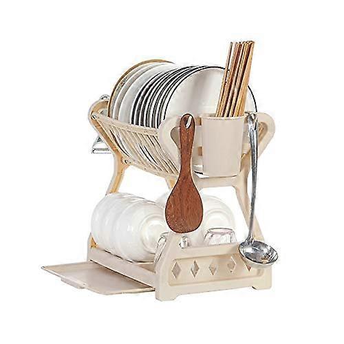 Kitchen Storage Rack Multifunctional Dish Drain Rack Plastic Utensil Holder Beige Reusable Organizer for Kitchen Accessories