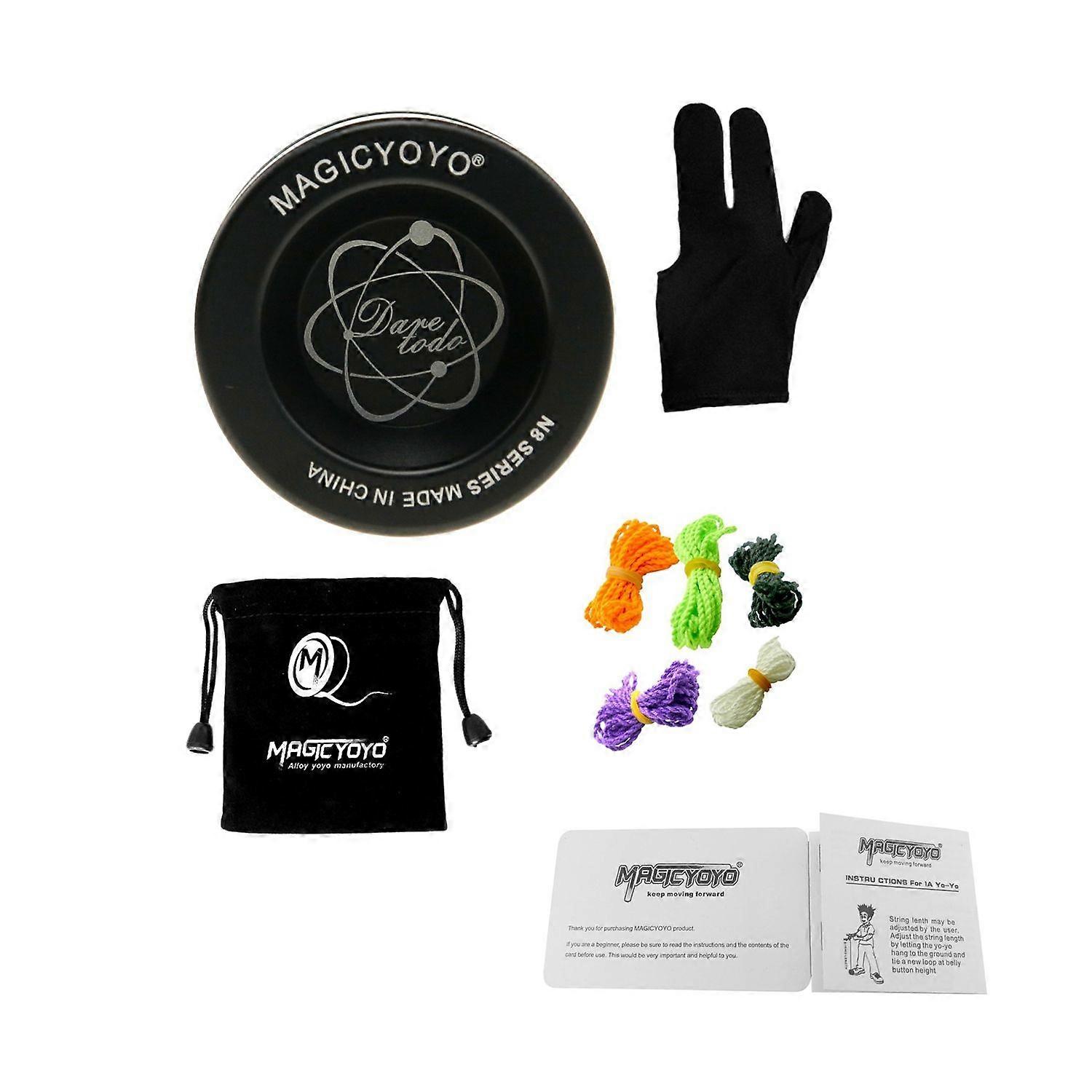 N8 Unresponsive Yoyo Alloy Aluminum Yo Yo + 5 Strings + Glove+Yoyo Bag(Black)