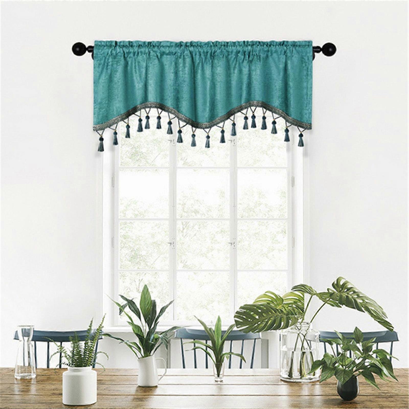 Elegant Fringed Window Curtains Patterned Rod Panels Stylish Short Drapes For Home Decor pp255