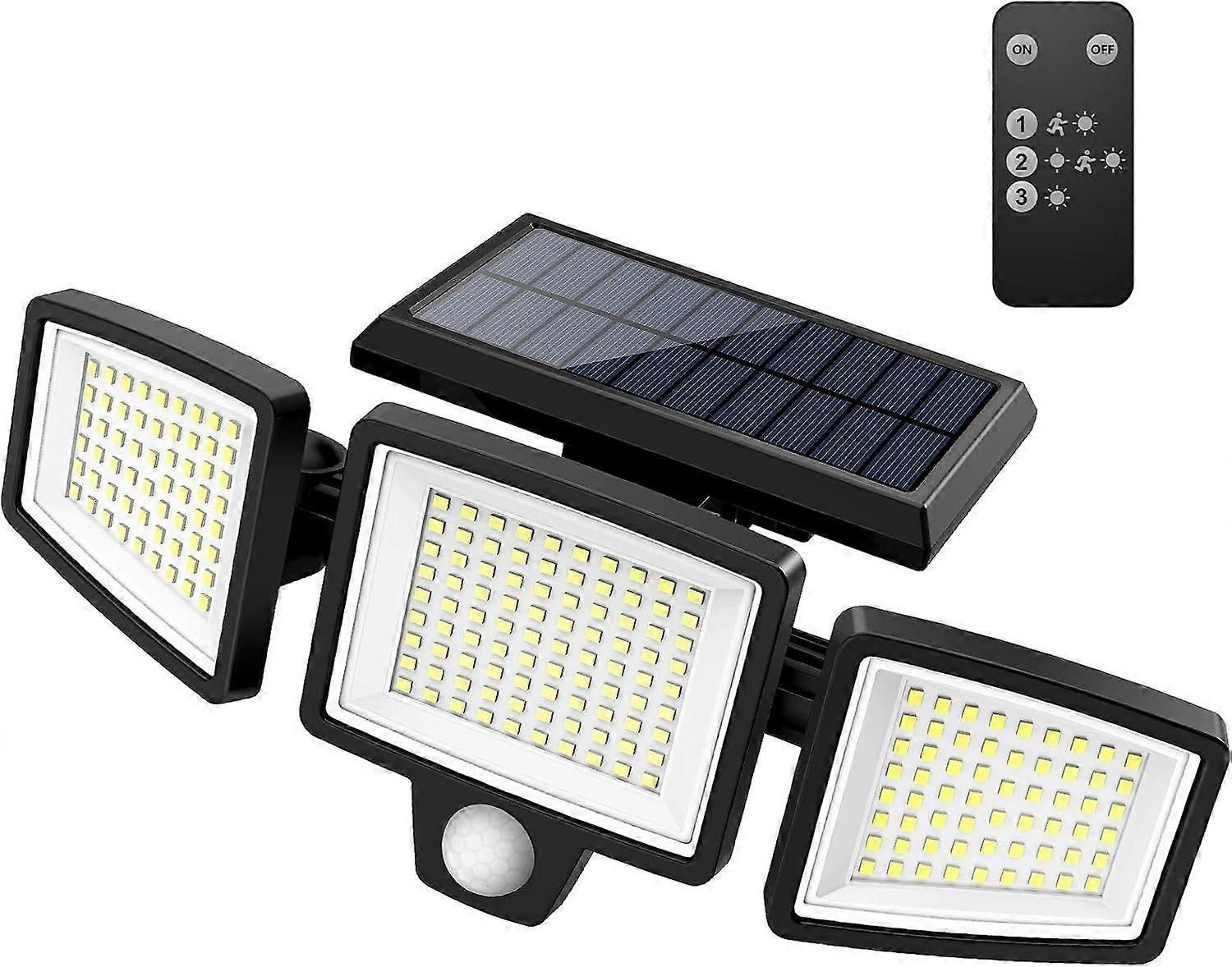 SCSYV Solar Outdoor Lights 2500LM 210 LED Security Lights with Remote Control,3 Heads Motion Sensor Lights, IP65 Waterproof,270 Wide Angle Flood Wall