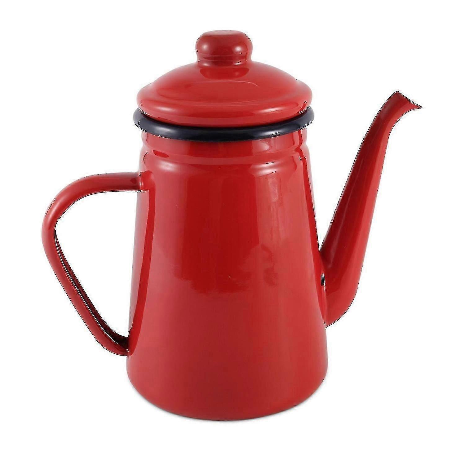 1.1L Smalto Caffè Tazza Bollitore Da Tè A Mano Per Fornello A Induzione Fornello A Gas Universale Rosso Resistente Al Calore Beccuccio Versatore e Piano Cottura