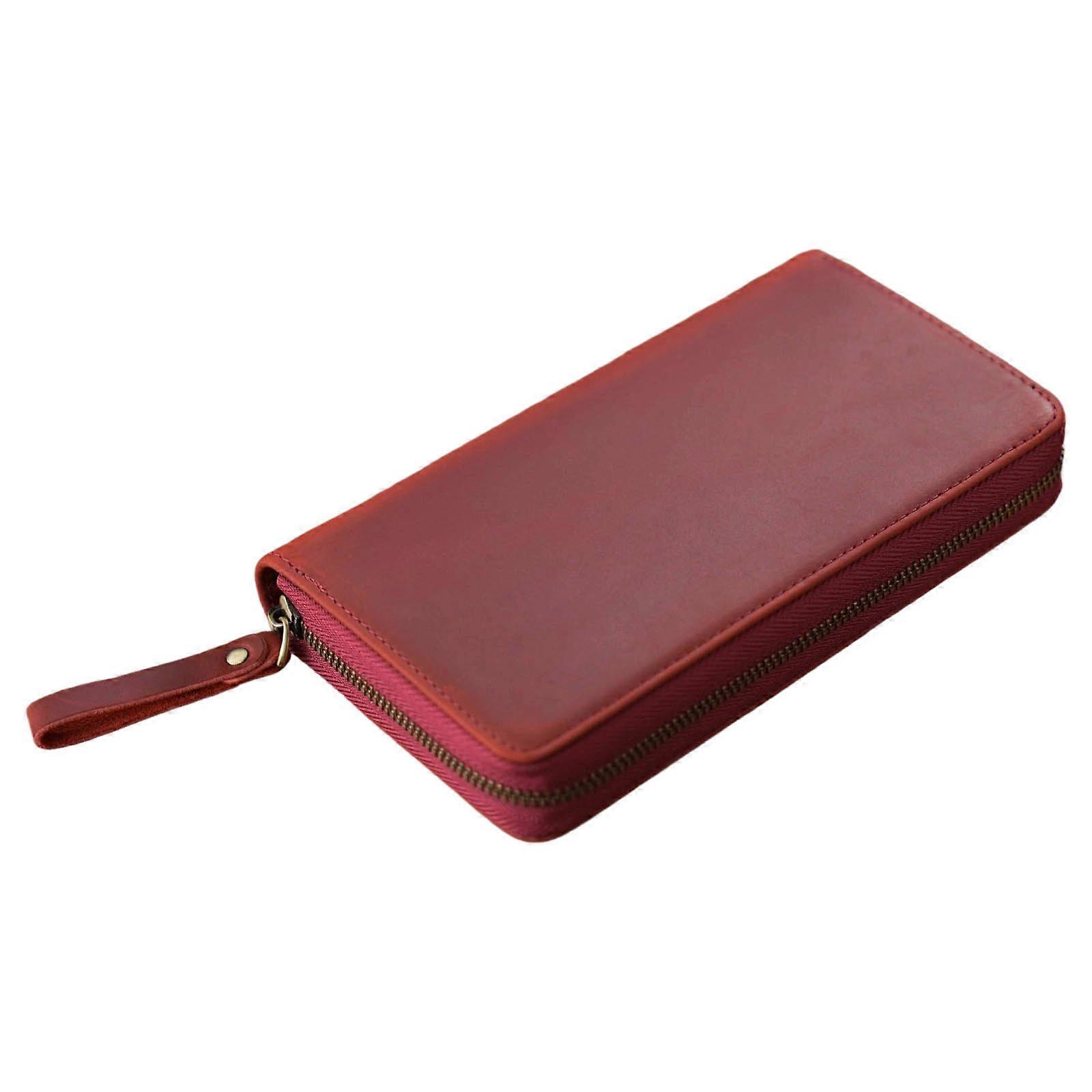 Notebook Leather Cover Zippered Leather Cover for 7.28x3.54Inch Field Notes Handmade Journal Cover with Elastic Pen Slot  Wine red