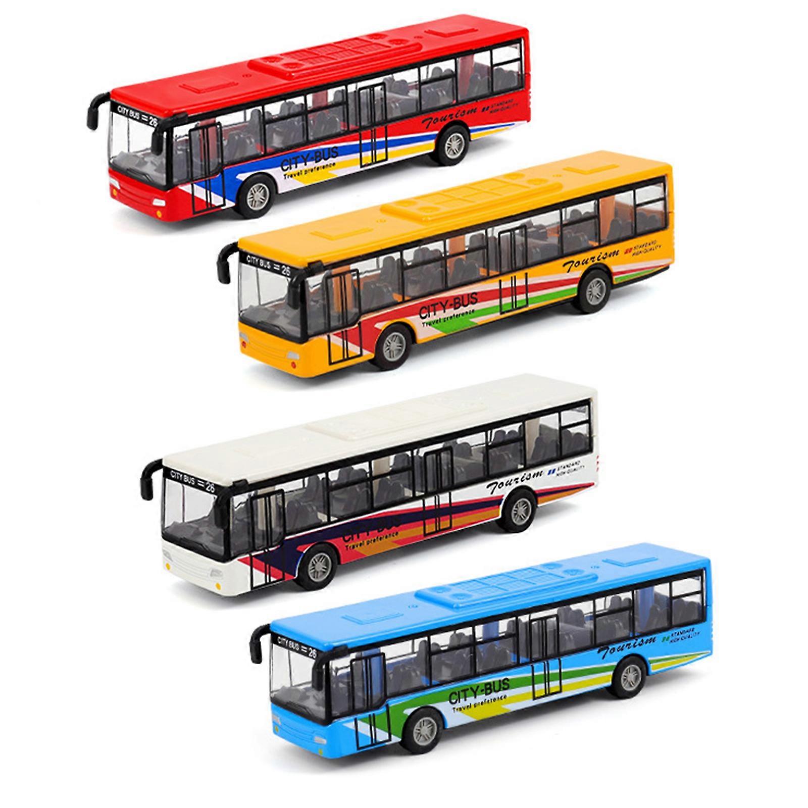 Simulate Exquisite Interesting Bus Toys with Pull Back Function Action for Toddler Die Cast for over 3 Years Old Kids Multicolor