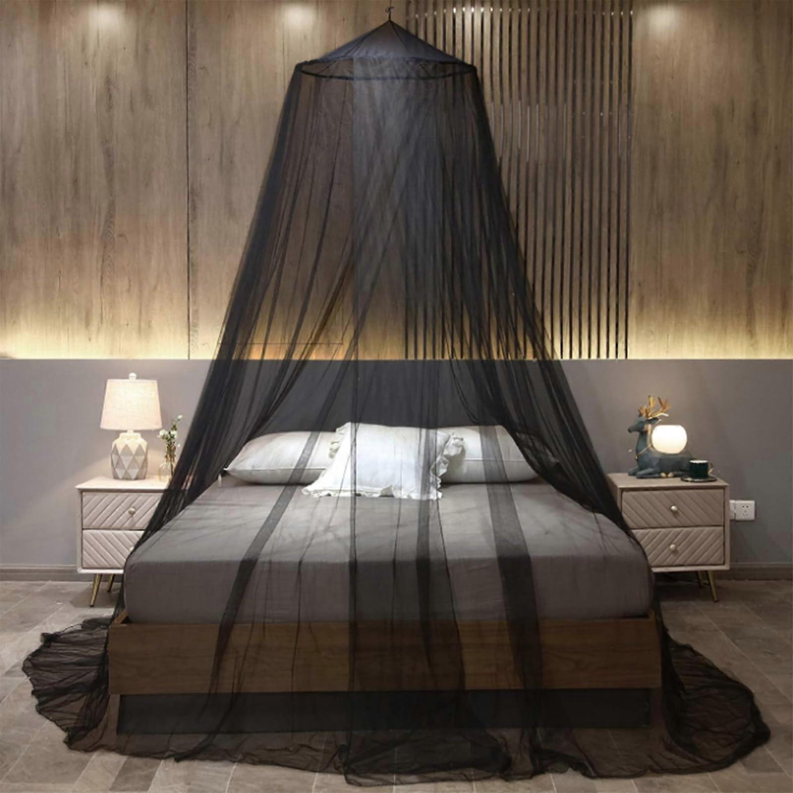 Fine Mesh Mosquito Net for Double and Single Beds, Insect Protection with Mounting Material, Easy Installation in Black