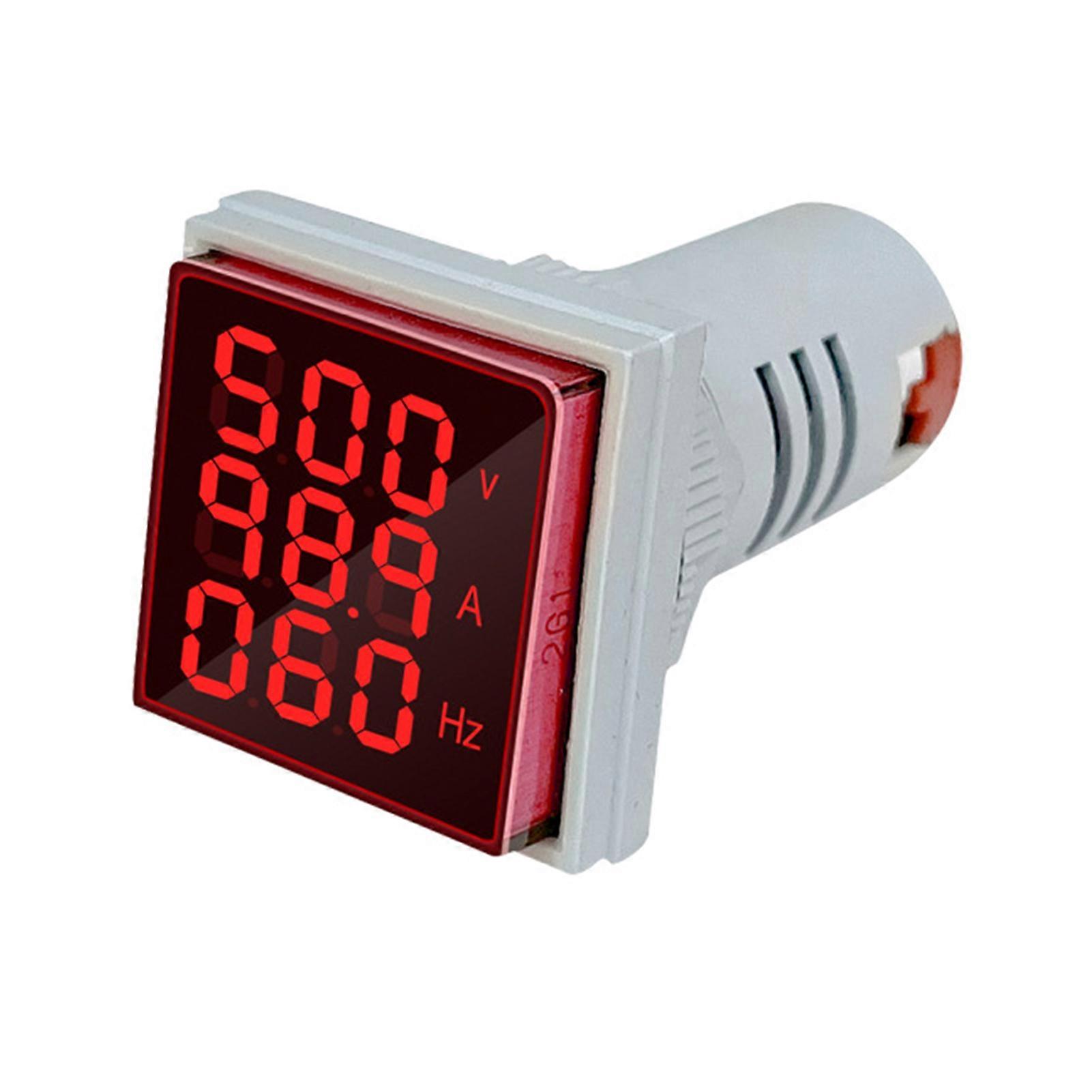 Three-Digit Display AC Current Voltage Frequency 3-in-1 Indicator 22mm Square Head LED Multi-Function Measuring Instrument Monitor AC60-500V 0-100A 2