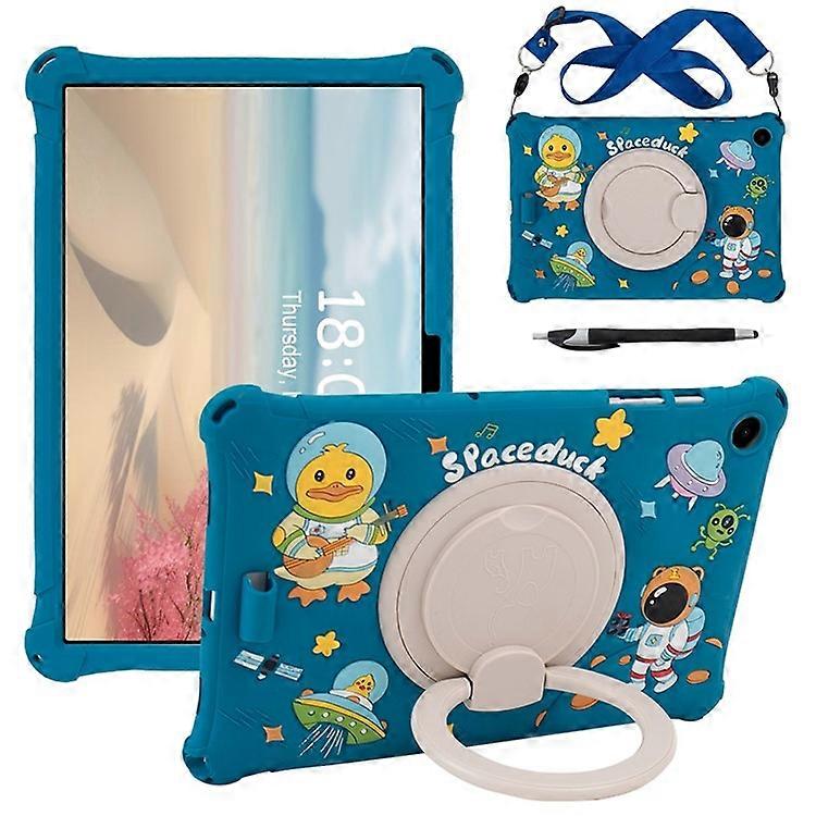 Compatible For Samsung Galaxy Tab A9+ X216 Case Rotatable Kickstand Cute Cartoon Silicone Tablet Cover with Lanyard