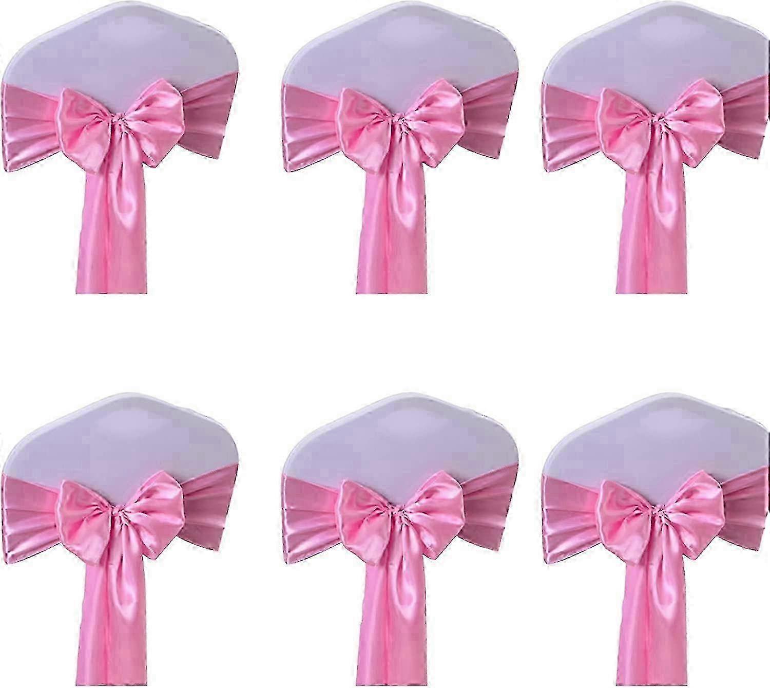 Decorative Stretch Satin Bow Chair Belt Ribbon Supplies for Chair Backs (Pink) - Set of 6 Pieces