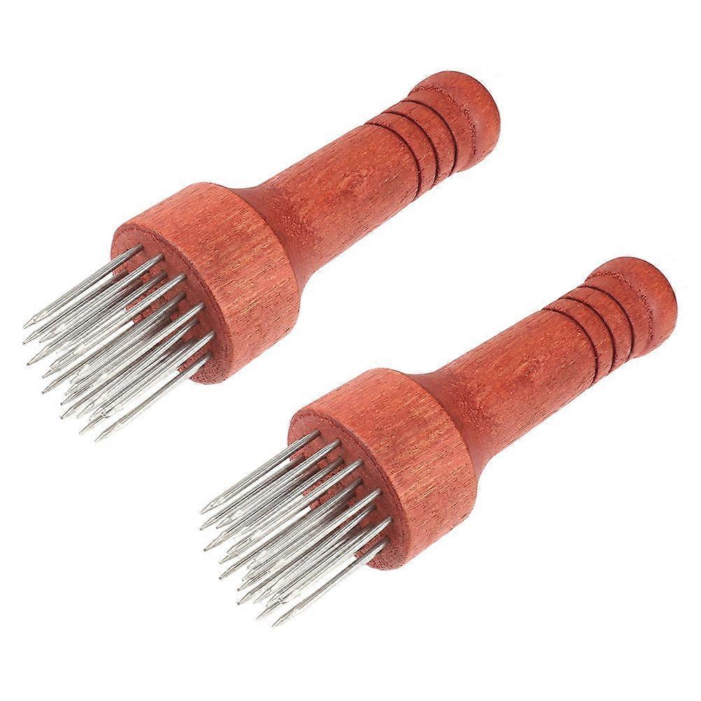 Stainless Steel Meat Tenderizer Needles with Ergonomic Wooden Handles for Steaks, Chicken, Beef, and Pork – Compact Kitchen Tool for Faster Cooking