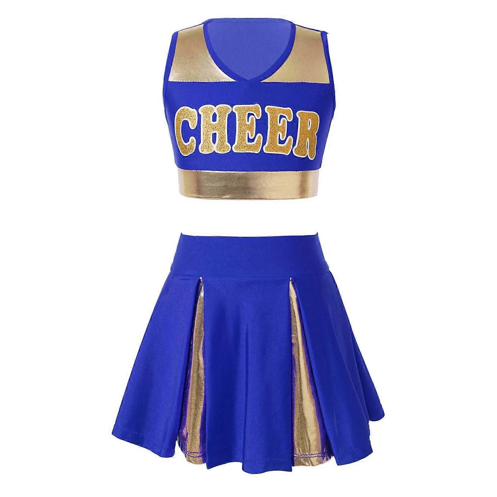 Girls Cheerleading Uniform Letter Print Tank Top with Pleated Skirt Set Cheer Leader Halloween Fancy Dress Costume