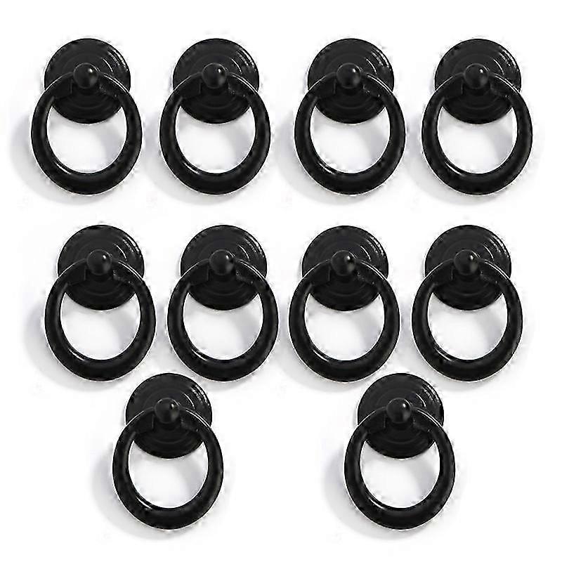 10-Pack Antique Black Single Hole Drawer Pulls, Vintage Dresser Knobs, Furniture Pull-Down Rings